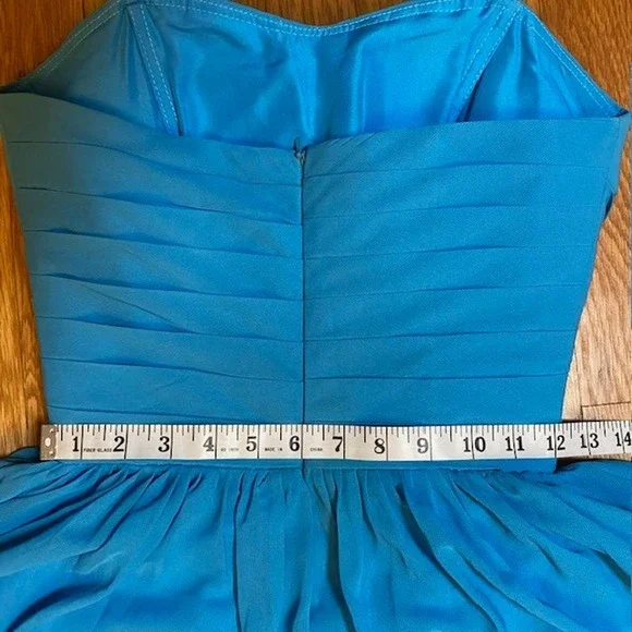 Dressy Evening Gown Wispy Pleated Blue Chiffon Classic Strapless Goddess Dress - Picture 6 of 8